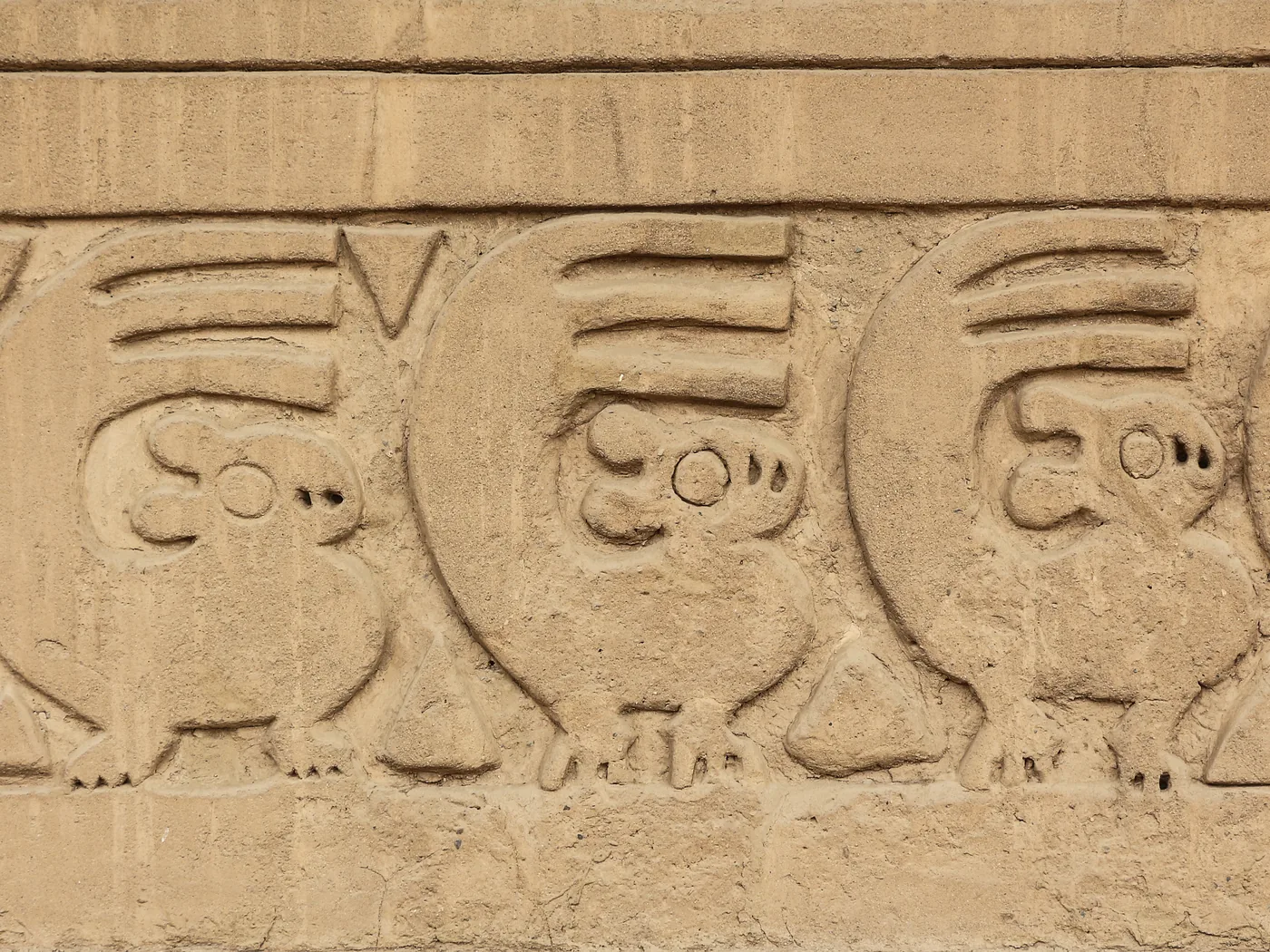 Adobe wall friezes of fish and waves at Chan Chan, Peru